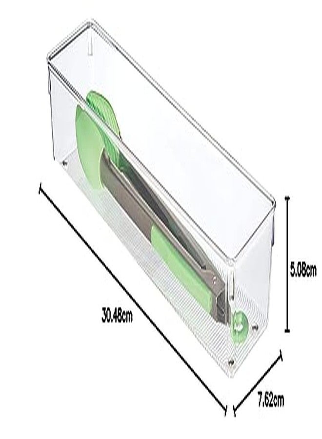 RABBONIX Transparent Drawer Storage Organizer Box For Kitchen Utensil, Office, Desks, Cosmetics and Bathrooms Etc | Size 30.48 cm X 7.62 cm | Pack of 02 - Image 5